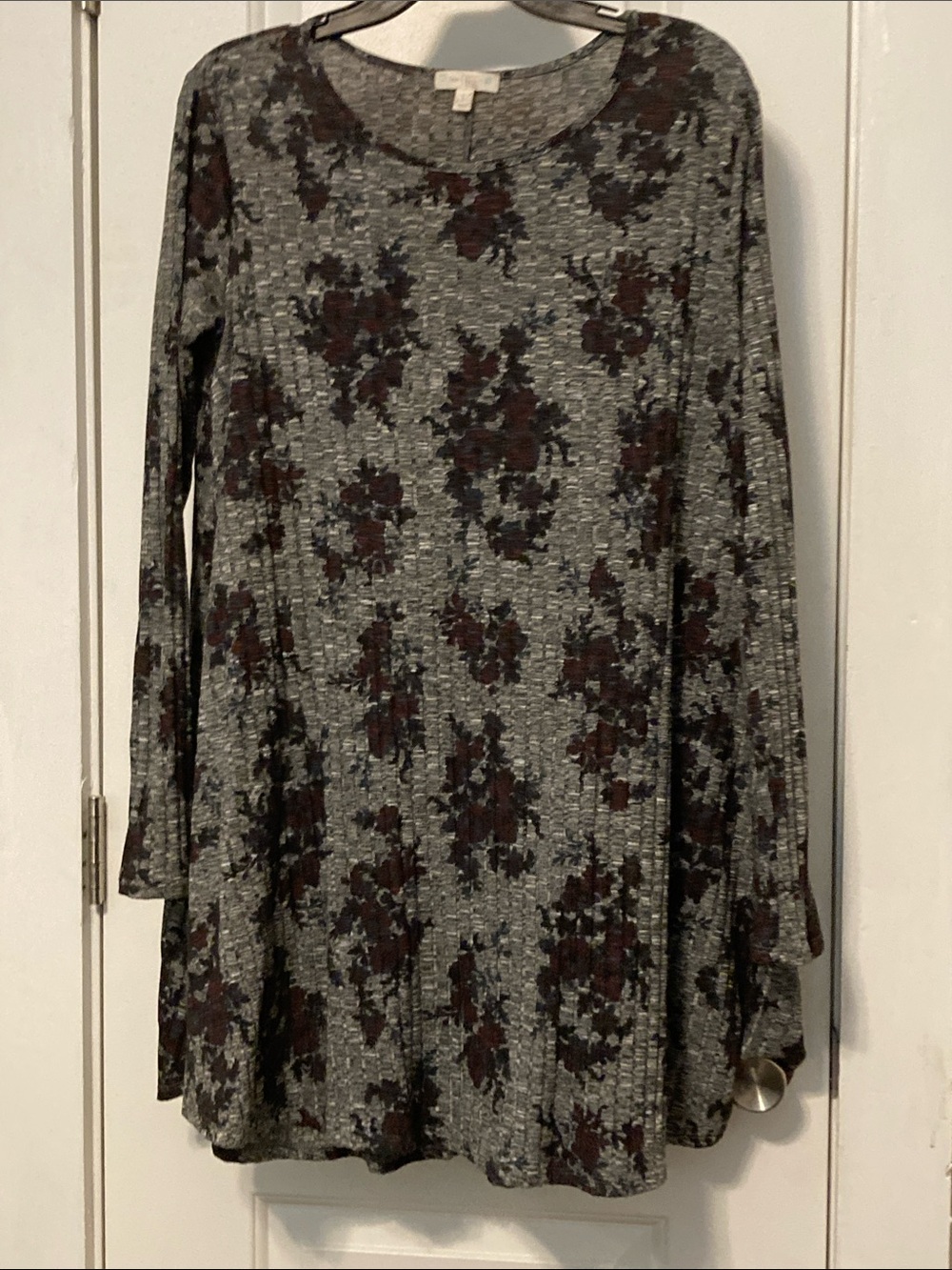 love, Fire Gray Long-Sleeve Floral Swing Dress with Brown Accents